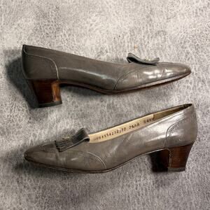Vintage Gray Leather Loafer Heels